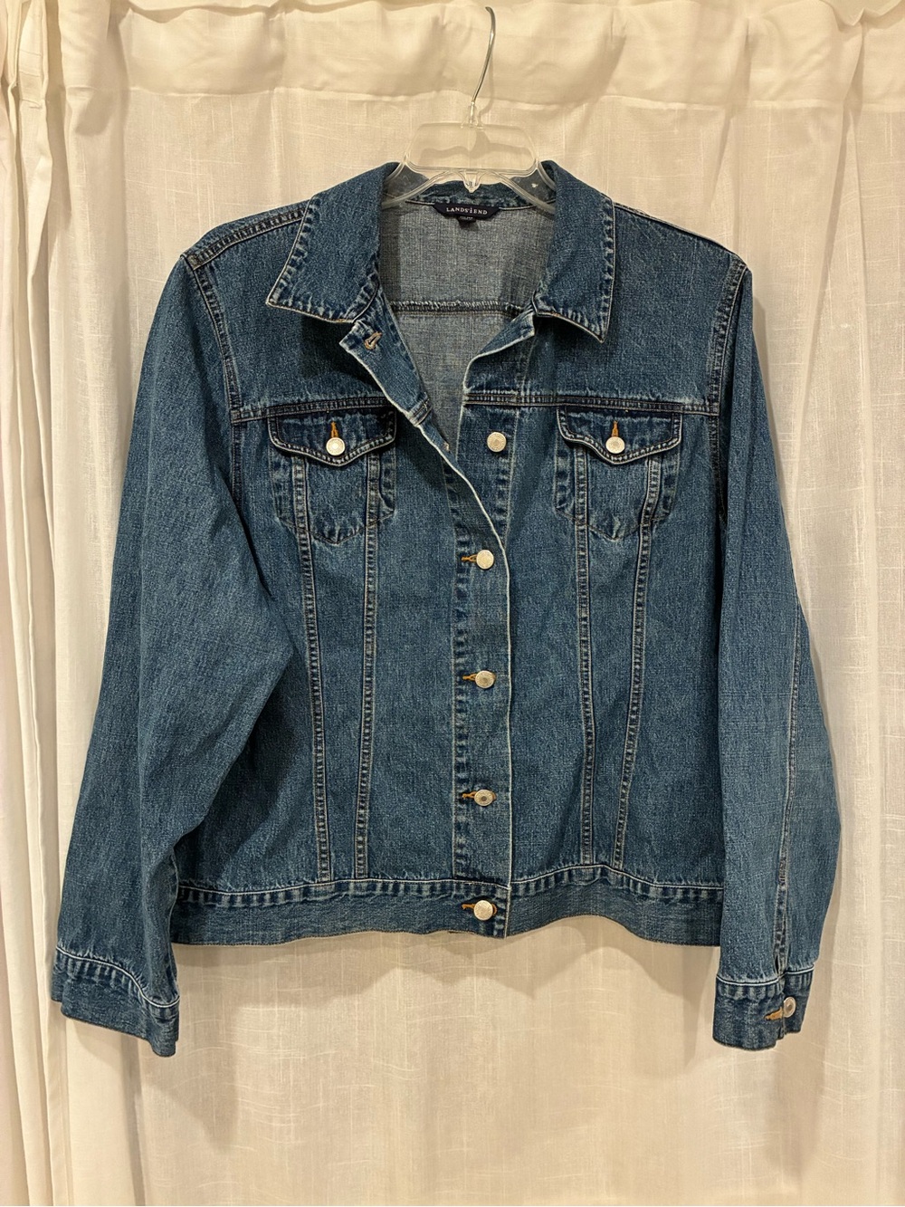 Lands' End Blue Denim Jacket with Button Front
